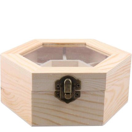 Hexagonal Seven Jewelry Compartment Wooden Organizer Desktop Finishing Box