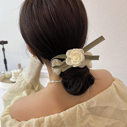Korean Style Camellia Bow Hair Ties Large Intestine Hair Ring Hair Rope Bands - Aimall