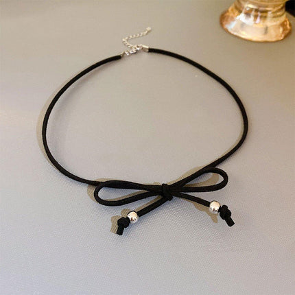 Stylish Black Lace Up Bow Necklace Fashion Jewelry Gift for Women and Girls