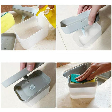 2 In 1 Soap Pump Dispenser Sponge Holder Dish Washing Liquid Container Kitchen - Aimall