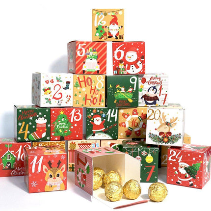 24pcs Christmas Countdown Candy Box Set Holiday Digital Gift Boxes Advent Bags