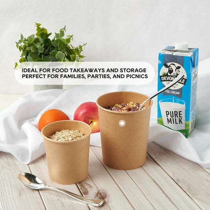 250x Biodegradable Kraft Paper Soup Bucket with Lid Takeaway Tubs Cups - Aimall