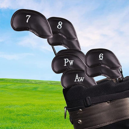 12PCS PU Leather Head Cover Golf Iron Club Putter Headcover 3-SW Set Black - Aimall