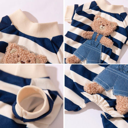 Cute Bear Striped Dog Home Clothes Cat Pet Outfit Cozy Animal Pajamas for Pets