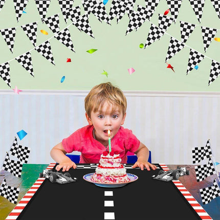 4pcs Black White Racing Runway Party Decor Fabric Race Track Background Material