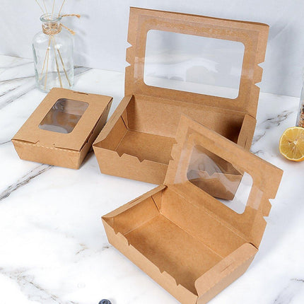 50pcs Kraft Paper Take Out Box Salad Fried Chicken Lunch Box Open Window