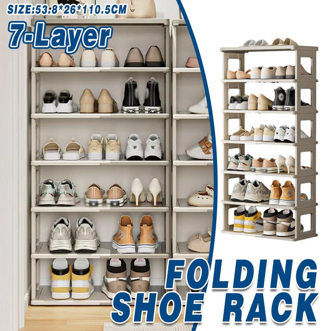 7 Tier Folding Shoe Rack for Easy Storage Space Saver Adjustable Shoe Organizer