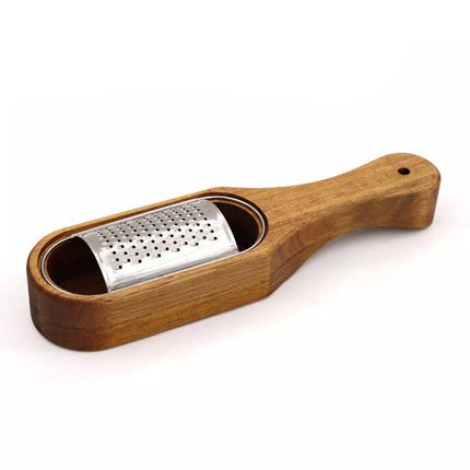 Premium Stainless Steel Cheese Grater with Acacia Wood Handle Scraper Planer