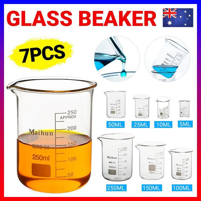7PCS/Set Low Form Glass Beaker 5ml-250ml Borosilicate Measuring Lab Glassware - Aimall