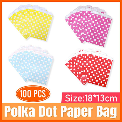 100pcs Colourful Polka Dot Paper Bags for Food Desserts Party Treats Packaging