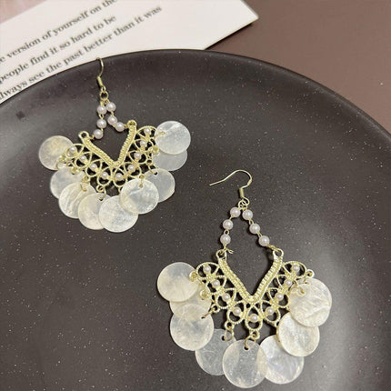 Shell Tassel Earrings Court Style Geometric Scalloped Design Fashion Jewelry