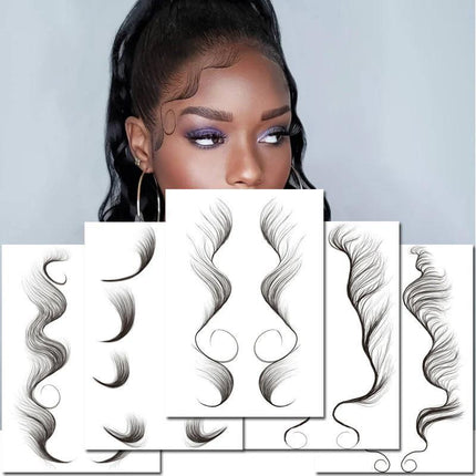 Baby Hair Tattoo Stickers Black Hairline Edge Decals Curly Women Stickers Fringe - Aimall