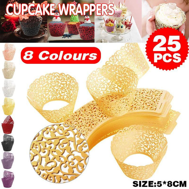 25x Laser Cut Cupcake Wrappers Filigree Case Wedding Baby Party Many Colour - Aimall