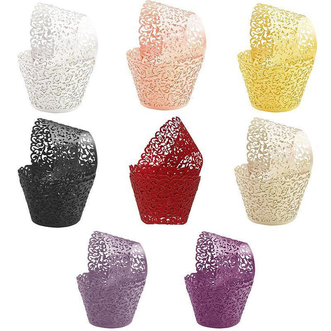 25x Laser Cut Cupcake Wrappers Filigree Case Wedding Baby Party Many Colour - Aimall