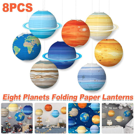 8PCS Foldable Planet Paper Lantern DIY Handmade Round Star Theme Party Decor