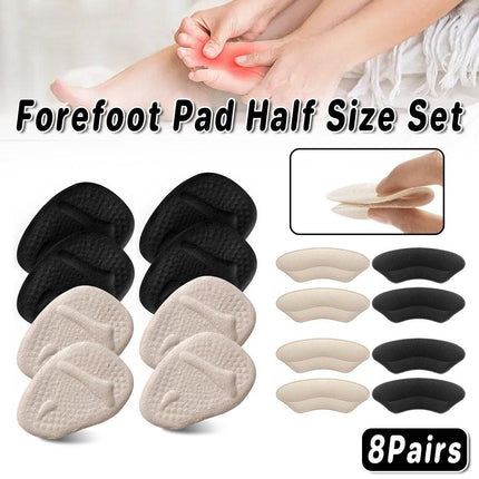 8Pairs High Heel Cushion Pads Forefoot Half Size Inserts of Foot Support Insoles