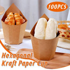 100PCS Golden Croissant Sandwich Holder Kraft Paper Cheese Corn Stick Packaging