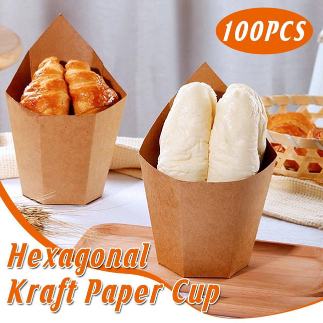 100PCS Golden Croissant Sandwich Holder Kraft Paper Cheese Corn Stick Packaging