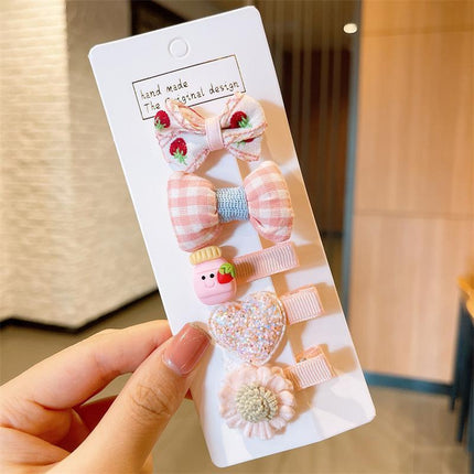5PCS Girls Bowknot Snap Hair Clips Headband Cute Hair Accessories Set