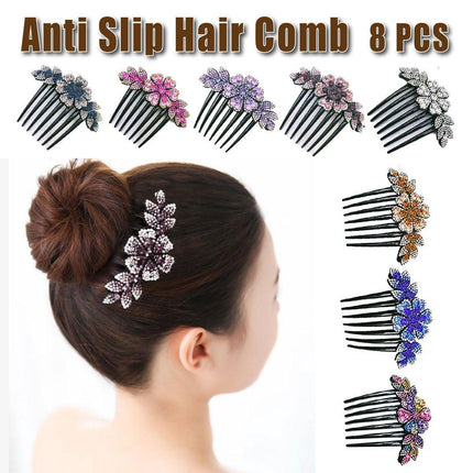 8Pack Rhinestone Hair Comb Non-Slip Simple All-Match Hair Accessories Fork Comb