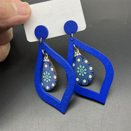 Vintage Wooden Drop Earrings Long Style Boho Chic Jewelry for Women Gift Idea