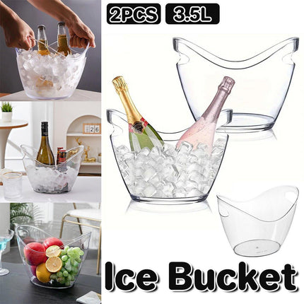 2PCS Transparent 3.5L Ice Bucket Large Capacity Wine Beer Cooler Picnic Basket