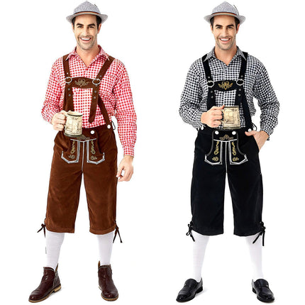 Oktoberfest Mens Lederhosen Costume Bavarian German Beer Embroidered Outfit - Aimall