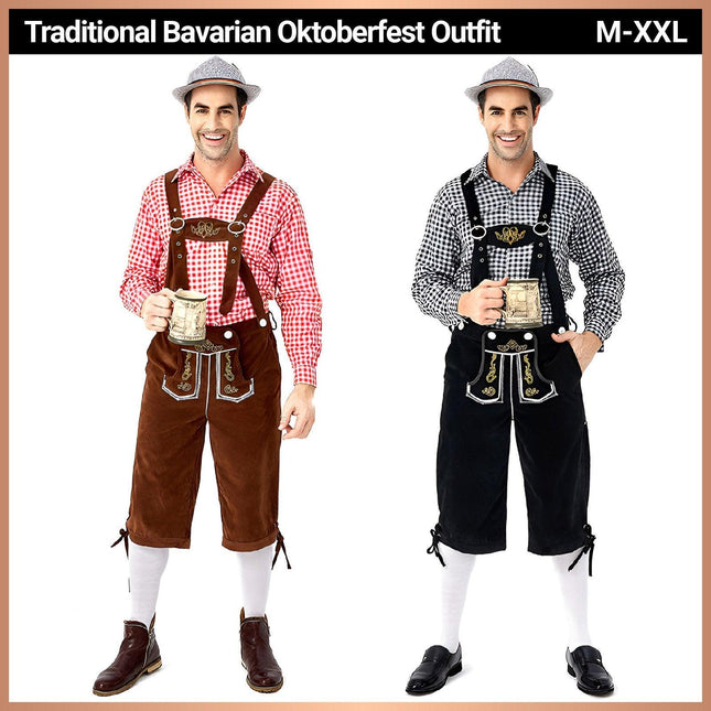 Oktoberfest Mens Lederhosen Costume Bavarian German Beer Embroidered Outfit - Aimall