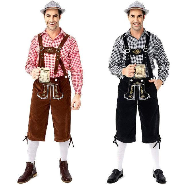 Oktoberfest Mens Lederhosen Costume Bavarian German Beer Embroidered Outfit - Aimall