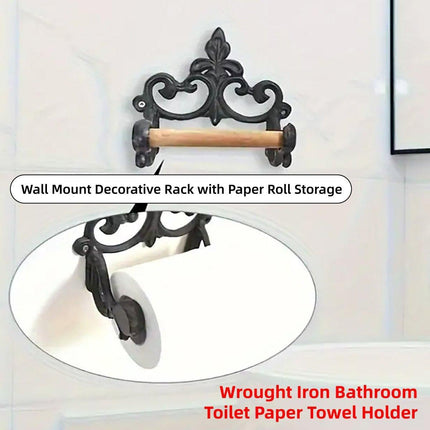 Vintage Iron Toilet Paper Towel Roll Holder Bathroom Wall Mount Rack Black New