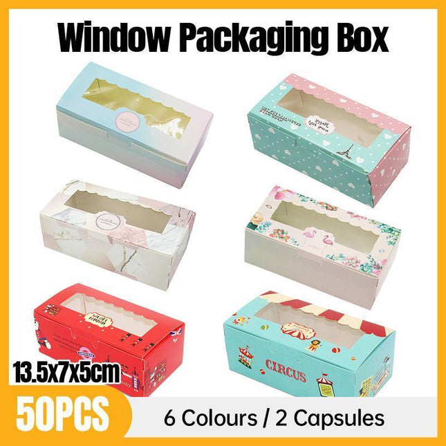 50PCS Set of 2 Premium Cake Packaging Boxes Clear Window Food Grade Cardboard