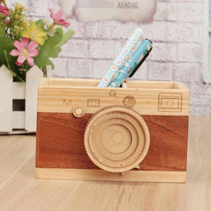 Vintage Wooden Camera Pen Holder Handmade Retro Gift Box Graduation Souvenir