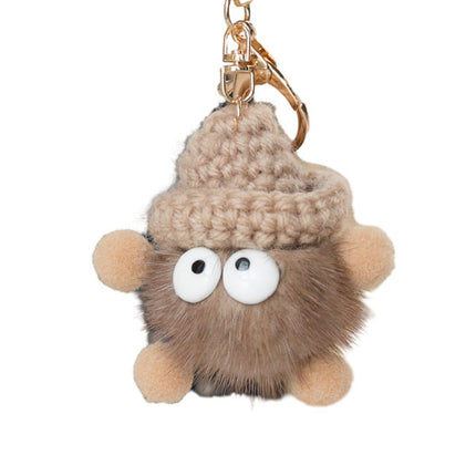 Cartoon Animal Plush Small Coal Ball Backpack Pendants Keychain Doll Keyring Car - Aimall