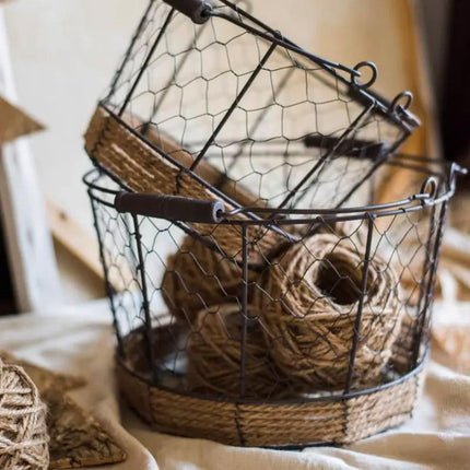 Carrying Storage Basket Iron Round Bucket Home Organizer Storage for Kitchen