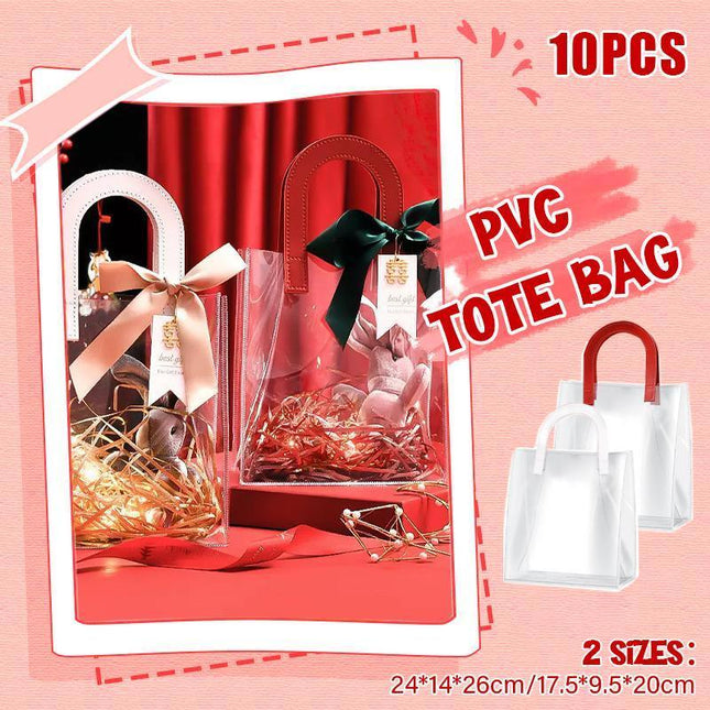 Transparent PVC Handheld Bags Transparent Gift Bag Handle Candy Containers Gifts Red - Aimall