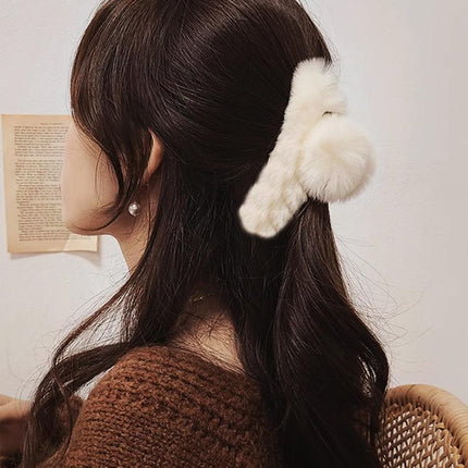 Large Plush Hair Claw Imitation Fur Big Shark Clip Faux Rabbit Fur Hair Clip - Aimall