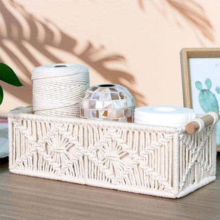 Pure Hand-Woven Square Storage Basket Desktop Organizer for Cosmetics Snacks