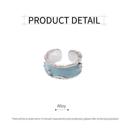 Wide Sky Blue Glaze Ceramic Ring Fashion Statement Adjustable Jewelry Gift