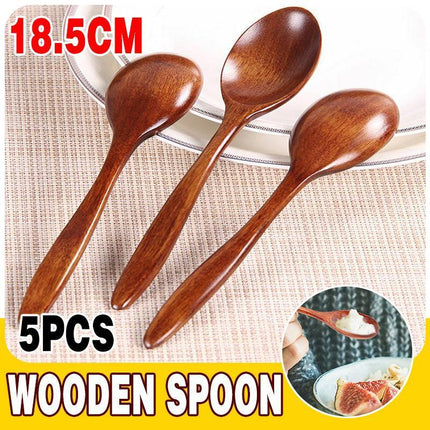 5PCS/lot Kitchen Wooden Spoon Bamboo Cooking Utensil Soup Teaspoon Tableware - Aimall