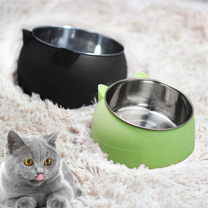 Pet Dog Cat Food Bowl Raised No Slip Stainless Steel Tilted Water Food Feeder - Aimall