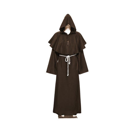 Medieval Friar Hooded Robe Monk Cross Necklace Renaissance Cosplay Costume AU - Aimall