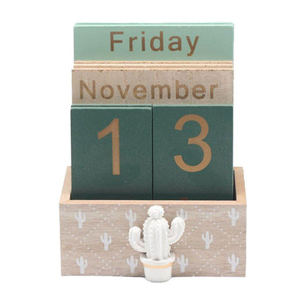 Rustic Wooden Perpetual Desk Calendar DIY Block Calendar Office Desktop Decor