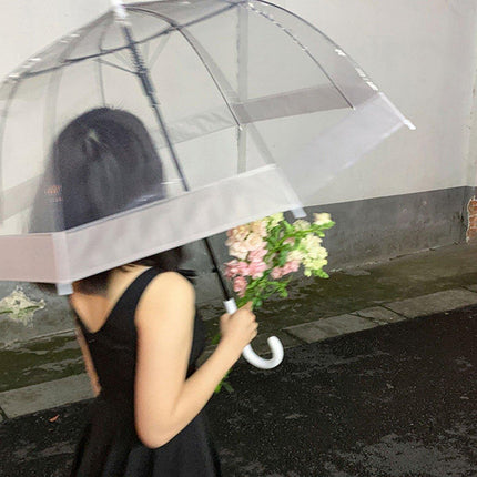 Clear Dome Umbrella Wedding Party Transparent Parasol Handle Waterproof Rain
