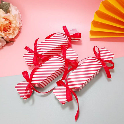 50PCS Candy Shape Christmas Gift Box Red Stripes Wedding Gift Storage Case Decor