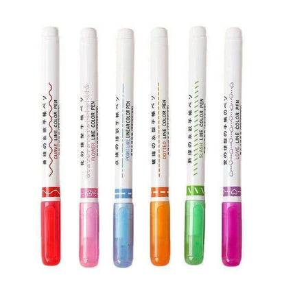 Childen-Dual Tip Pens With 6 Different Curve Shapes Colored Writing Markers Rl - Aimall