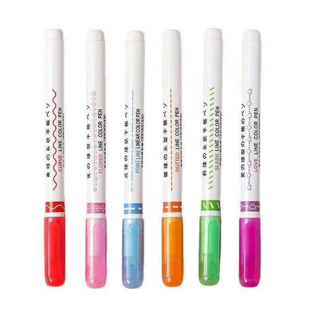 Childen-Dual Tip Pens With 6 Different Curve Shapes Colored Writing Markers Rl - Aimall