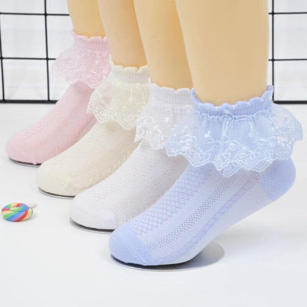 Girls Kids Lace Ruffle Ankle Short Socks Frilly Toddler Princess Socks 0-9 Yrad M Size - Aimall