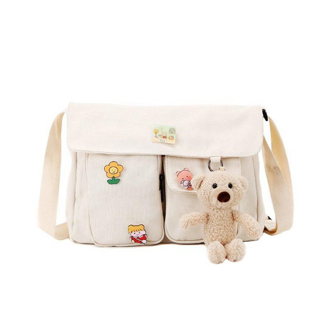 Ladies Small Square Canvas Bag Large Capacity Shoulder Handbag for Everyday Use