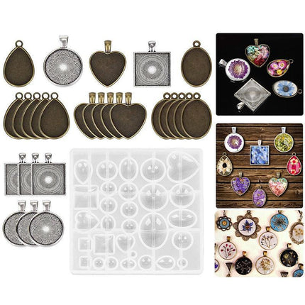31PCS DIY Silicone Resin Mold Jewelry Casting Epoxy Pendant Tray Mould Craft Kit - Aimall
