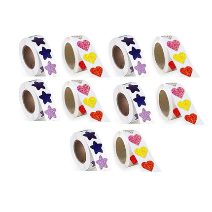 10PCS Self-Adhesive Star Heart Stickers 500/Roll Reward Chart Decoration Labels